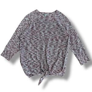 Lilla P Tie Front Sweater Small Marled Knit 3/4 Sleeve Burgundy‎ White Black
